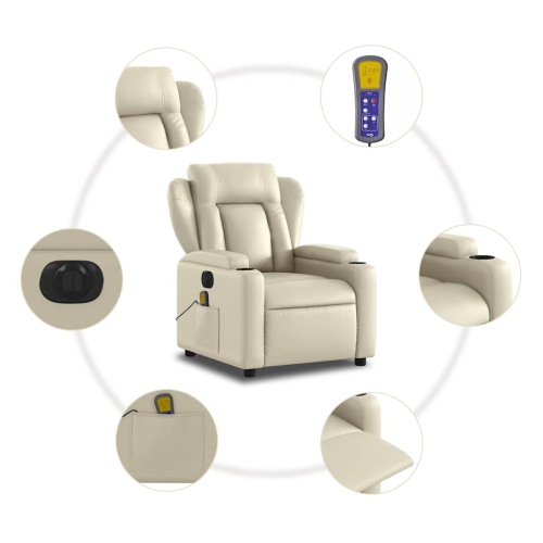 Fauteuil de massage inclinable électrique en similicuir crème de vidaXL