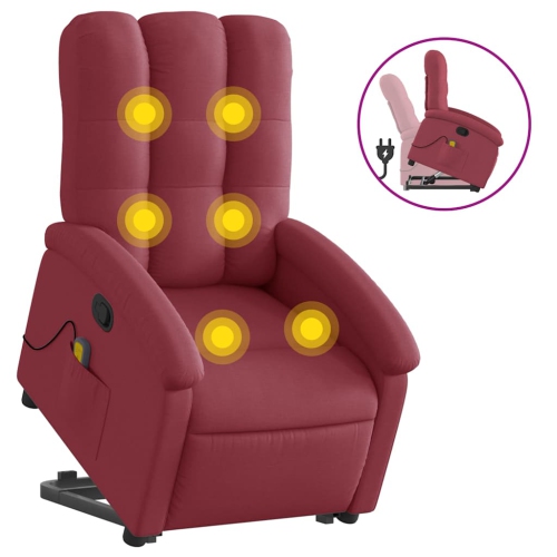 Fauteuil de massage inclinable debout vidaXL en tissu rouge vin