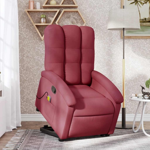 Fauteuil de massage inclinable debout vidaXL en tissu rouge vin