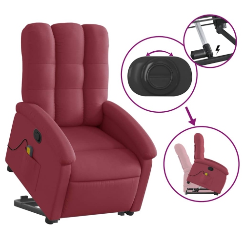 Fauteuil de massage inclinable debout vidaXL en tissu rouge vin