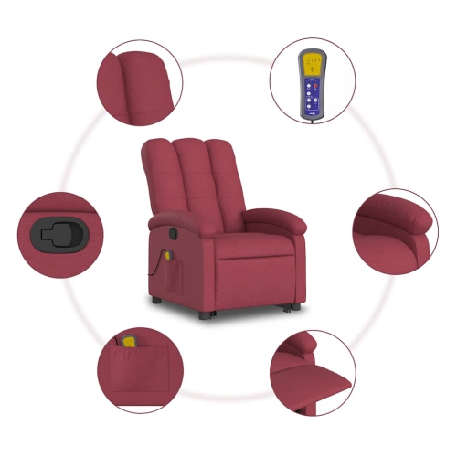 Fauteuil de massage inclinable debout vidaXL en tissu rouge vin