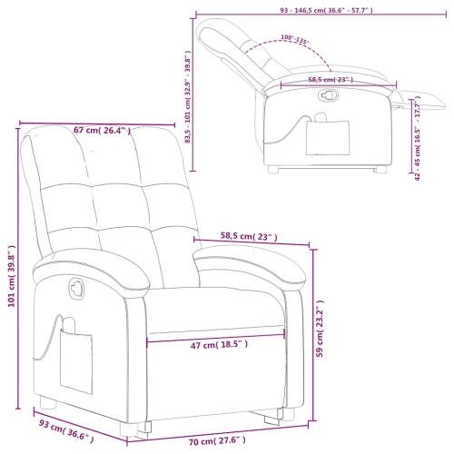 Fauteuil de massage inclinable debout vidaXL en tissu rouge vin