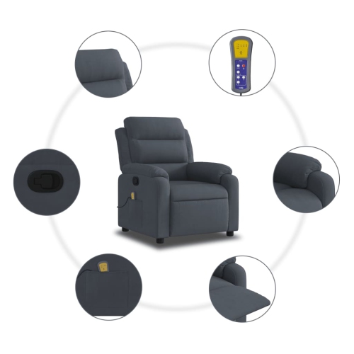 vidaXL Massage Recliner Chair Dark Grey Velvet