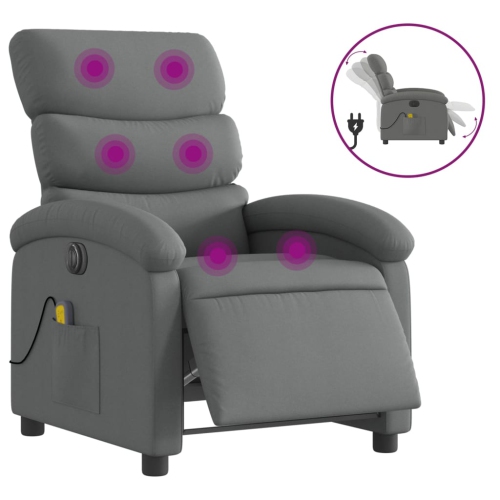 Fauteuil de massage inclinable électrique en tissu gris foncé vidaXL