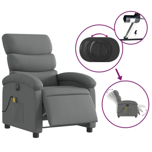 Fauteuil de massage inclinable électrique en tissu gris foncé vidaXL