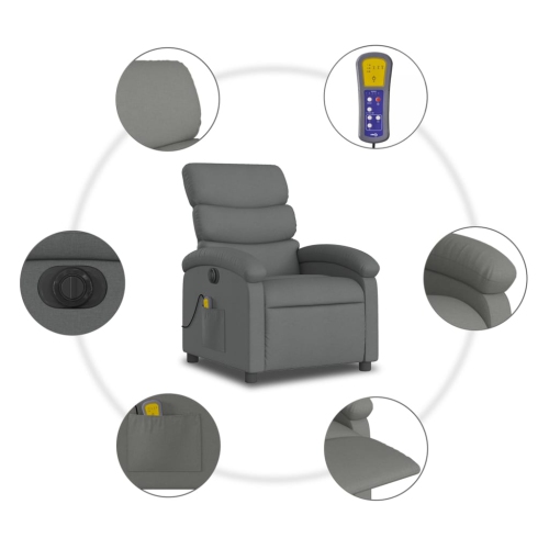 Fauteuil de massage inclinable électrique en tissu gris foncé vidaXL