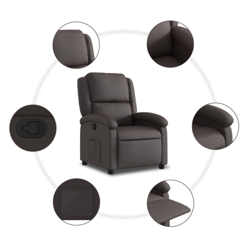 Fauteuil inclinable en cuir véritable brun foncé vidaXL