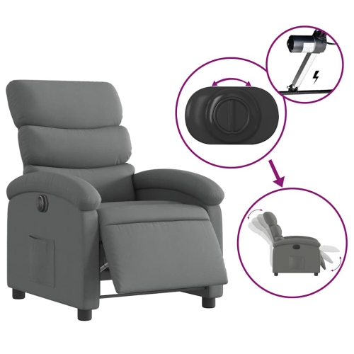Fauteuil inclinable électrique en tissu gris foncé vidaXL