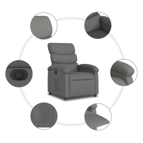 Fauteuil inclinable électrique en tissu gris foncé vidaXL