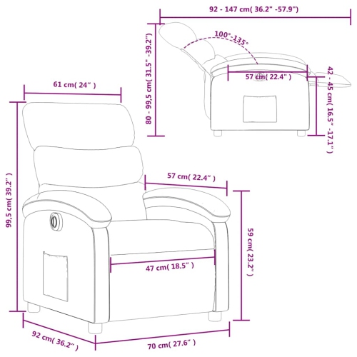 Fauteuil inclinable électrique en tissu gris foncé vidaXL