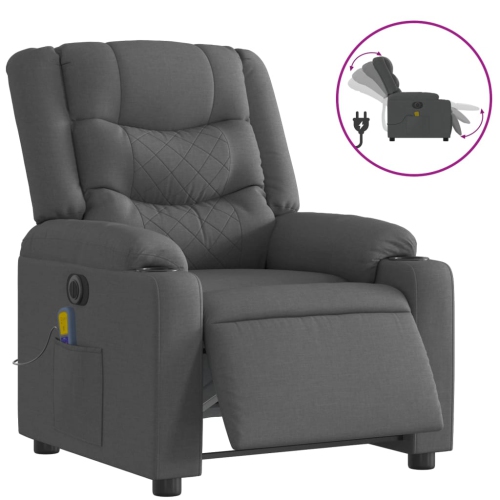Fauteuil de massage inclinable électrique en tissu gris foncé vidaXL