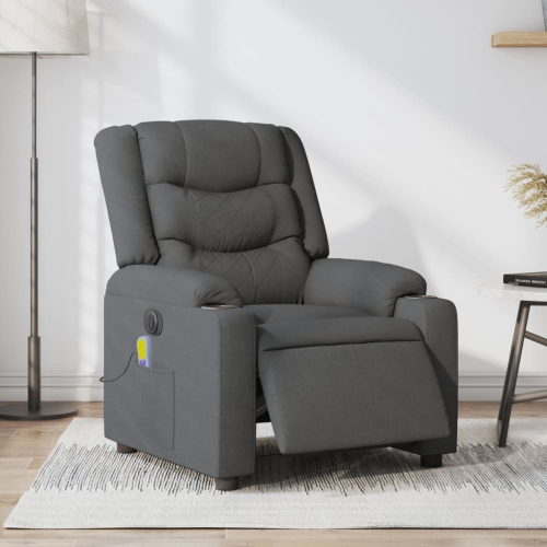 Fauteuil de massage inclinable électrique en tissu gris foncé vidaXL