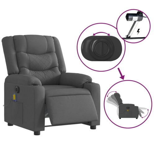 Fauteuil de massage inclinable électrique en tissu gris foncé vidaXL