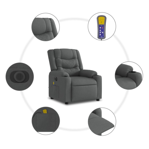 Fauteuil de massage inclinable électrique en tissu gris foncé vidaXL