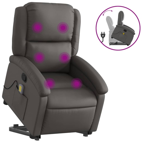 Fauteuil de massage inclinable en cuir véritable gris de vidaXL
