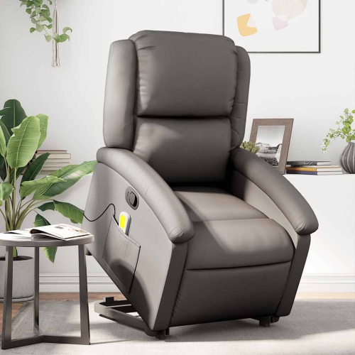 Fauteuil de massage inclinable en cuir véritable gris de vidaXL