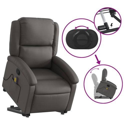 Fauteuil de massage inclinable en cuir véritable gris de vidaXL