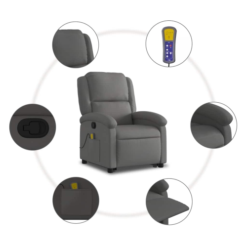 Fauteuil de massage inclinable en cuir véritable gris de vidaXL
