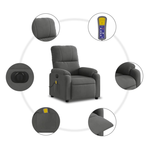 Fauteuil de massage inclinable électrique en microfibre gris foncé de vidaXL