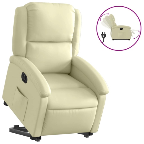 Fauteuil inclinable électrique en cuir véritable crème de vidaXL