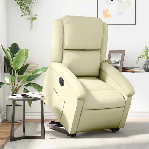 Fauteuil inclinable électrique en cuir véritable crème de vidaXL