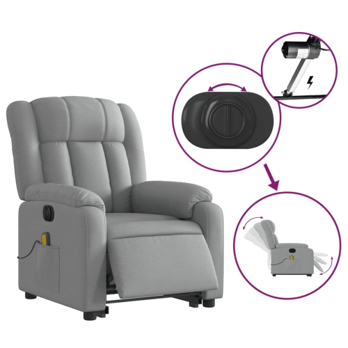 Fauteuil de massage inclinable électrique en tissu gris pâle de vidaXL