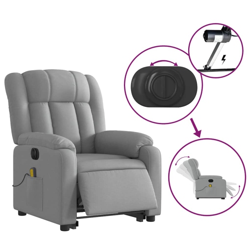 Fauteuil de massage inclinable électrique en tissu gris pâle de vidaXL
