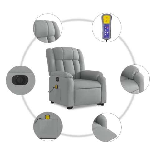 Fauteuil de massage inclinable électrique en tissu gris pâle de vidaXL