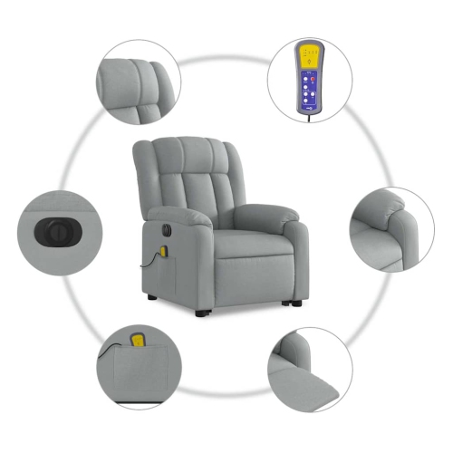 Fauteuil de massage inclinable électrique en tissu gris pâle de vidaXL