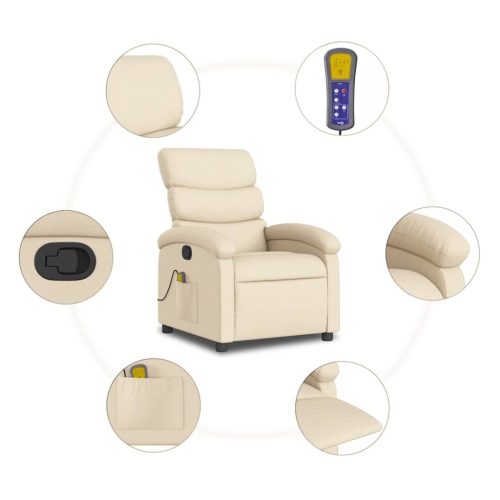 Fauteuil de massage inclinable en tissu crème de vidaXL
