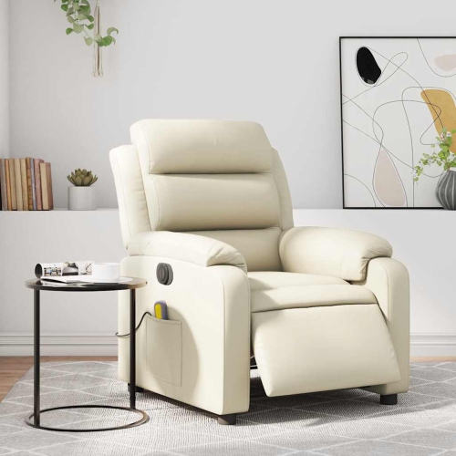 Fauteuil de massage inclinable électrique en similicuir crème de vidaXL