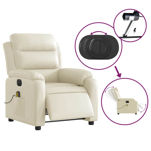 Fauteuil de massage inclinable électrique en similicuir crème de vidaXL