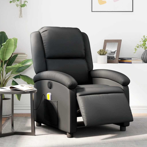 Fauteuil de massage inclinable électrique en cuir véritable noir vidaXL