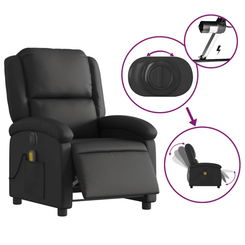 Fauteuil de massage inclinable électrique en cuir véritable noir vidaXL