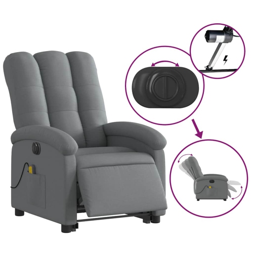 Fauteuil de massage inclinable électrique en tissu gris foncé de vidaXL