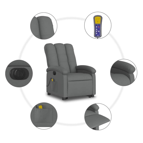 Fauteuil de massage inclinable électrique en tissu gris foncé de vidaXL