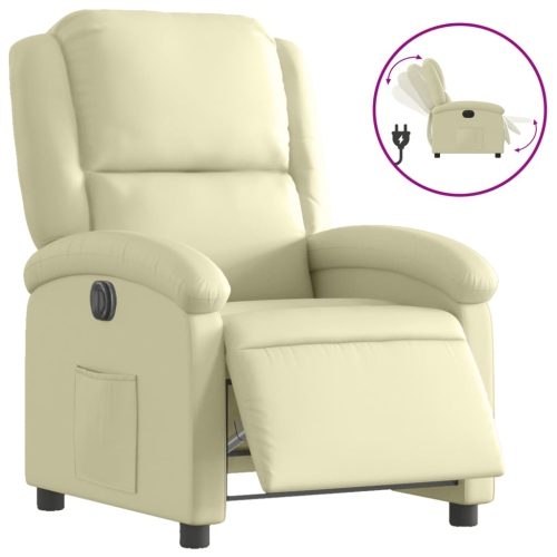 Fauteuil inclinable électrique en cuir véritable crème vidaXL