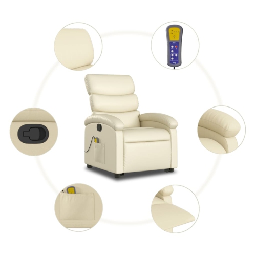Fauteuil de massage inclinable en similicuir crème VidaXL