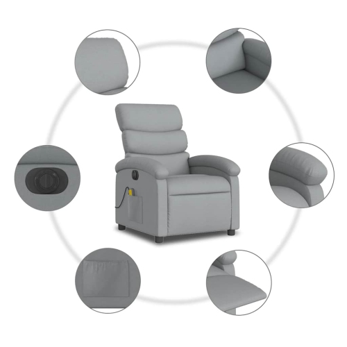 Fauteuil de massage inclinable électrique en tissu gris pâle de vidaXL