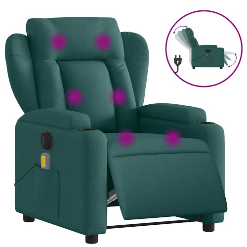 Fauteuil de massage inclinable électrique en tissu vert foncé vidaXL