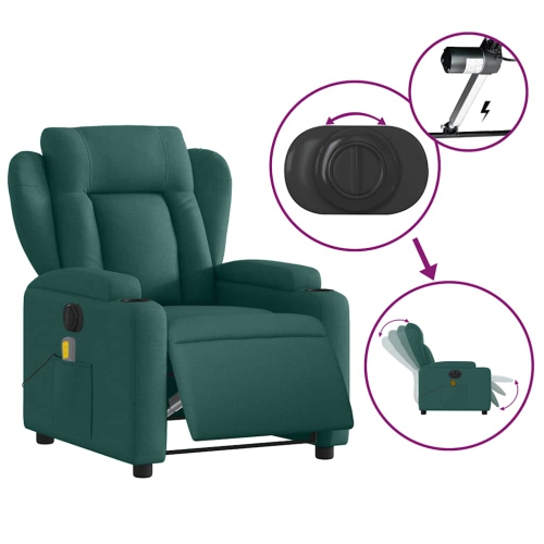 Fauteuil de massage inclinable électrique en tissu vert foncé vidaXL