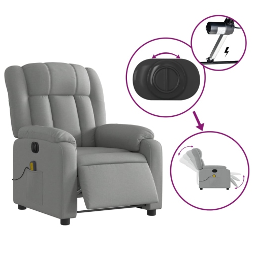 Fauteuil de massage inclinable électrique en tissu gris pâle de vidaXL