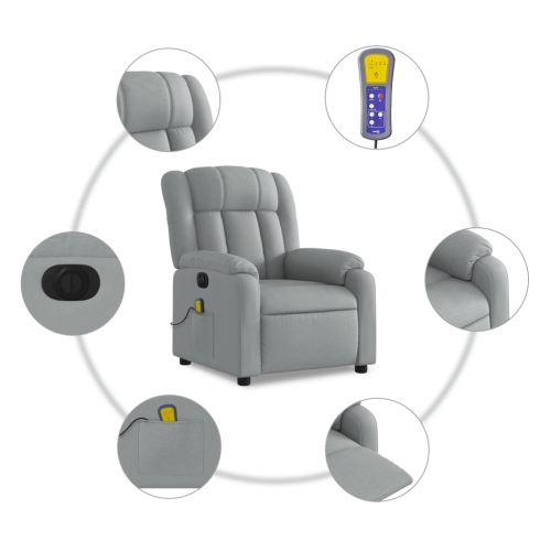 Fauteuil de massage inclinable électrique en tissu gris pâle de vidaXL