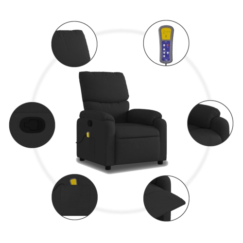 Fauteuil de massage inclinable en tissu noir vidaXL