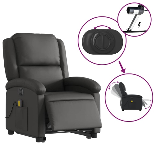Fauteuil de massage inclinable électrique en similicuir noir de vidaXL