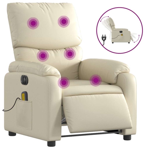 Fauteuil de massage inclinable électrique en similicuir crème de vidaXL