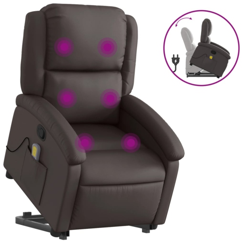 vidaXL Stand up Massage Recliner Chair Dark Brown Real Leather