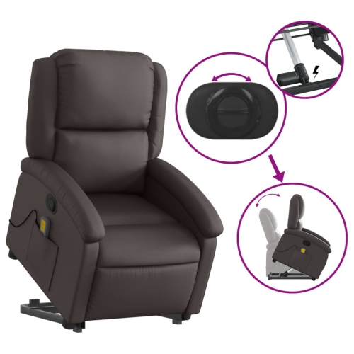 vidaXL Stand up Massage Recliner Chair Dark Brown Real Leather