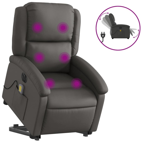 Fauteuil de massage inclinable électrique en cuir véritable gris de vidaXL