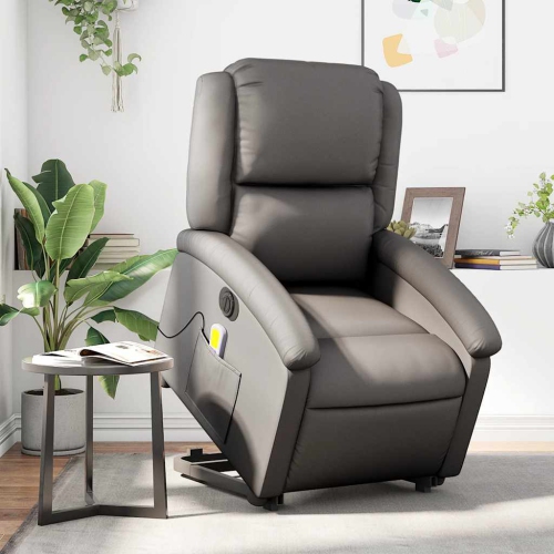 Fauteuil de massage inclinable électrique en cuir véritable gris de vidaXL